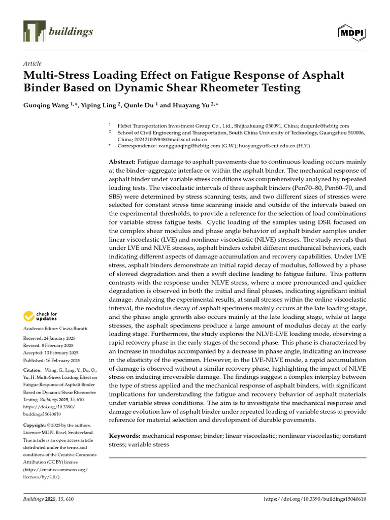 Multi-Stress Loading Effect On Fatigue Response of Asphalt Binder Based ...