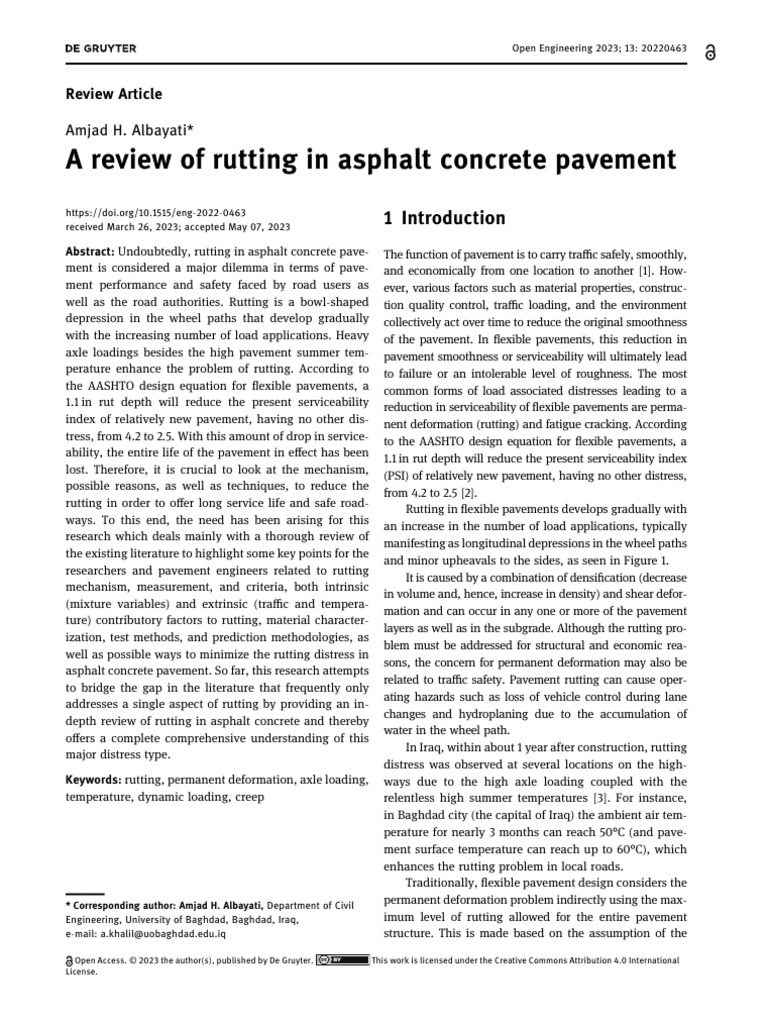 A Review of Rutting in Asphalt Concrete Pavement | PDF | Road Surface ...
