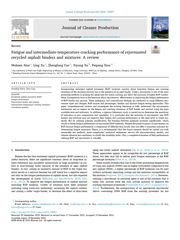 Rejuvenated Asphalt Binders Review | PDF | Fatigue (Material) | Atomic ...