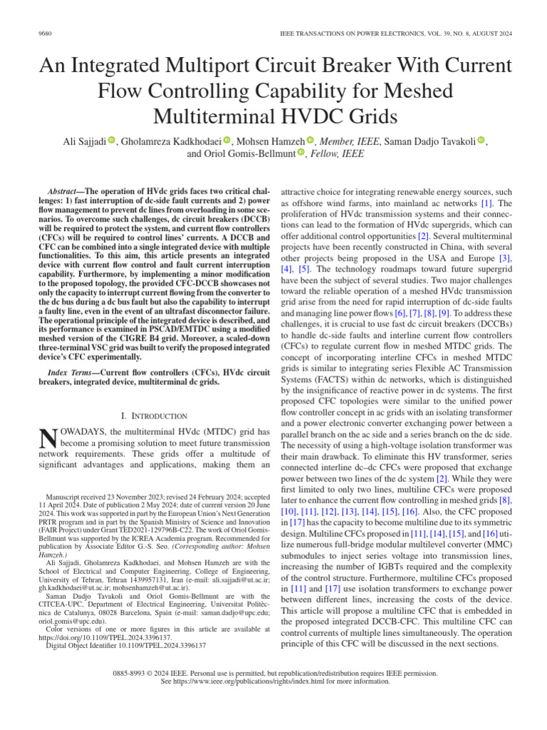 Integrated CFC-DCCB for HVDC Grids | PDF | High Voltage Direct Current ...