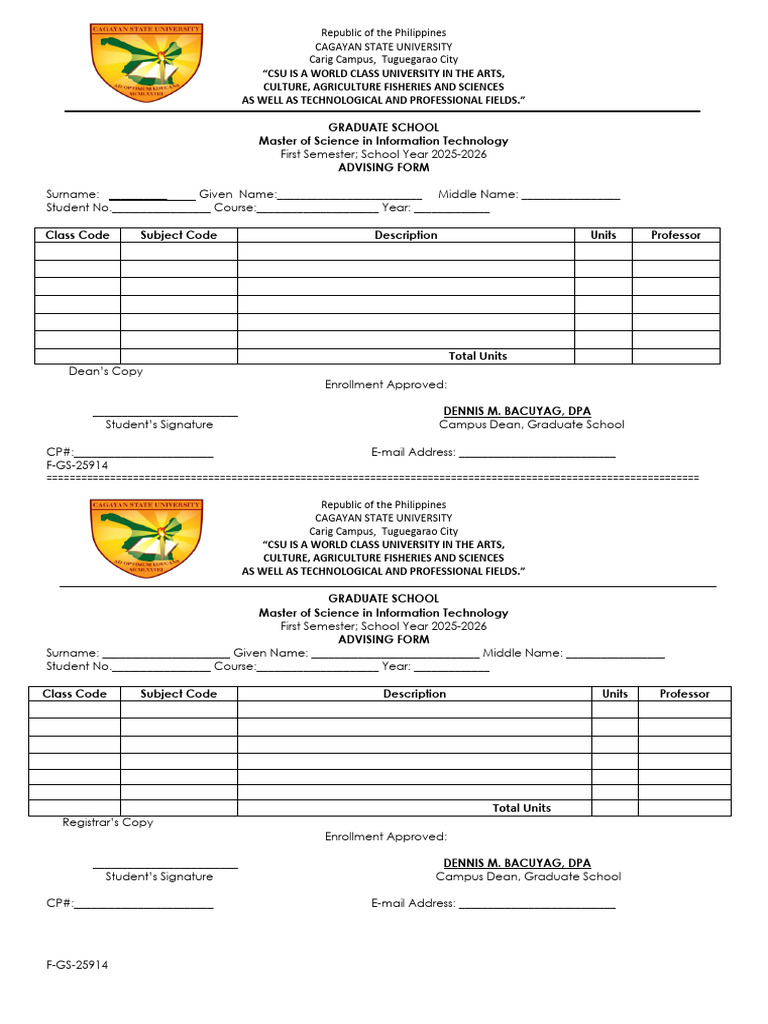 CSU Graduate School Advising Form | PDF