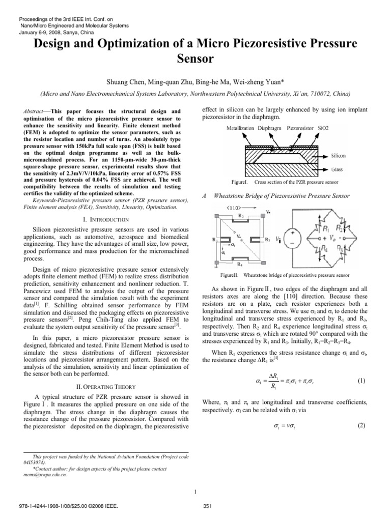 2008 Design and Optimization of A Micro Piezoresistive Pressure Sensor ...