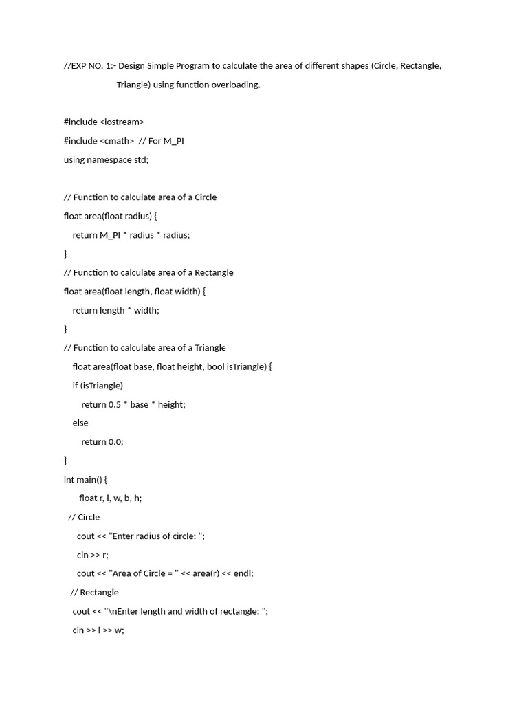 Area Calculation with Function Overloading | PDF