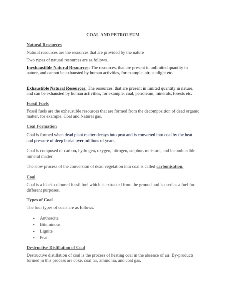 Coal and Petroleum: Natural Resources Overview | PDF | Coal | Fuels