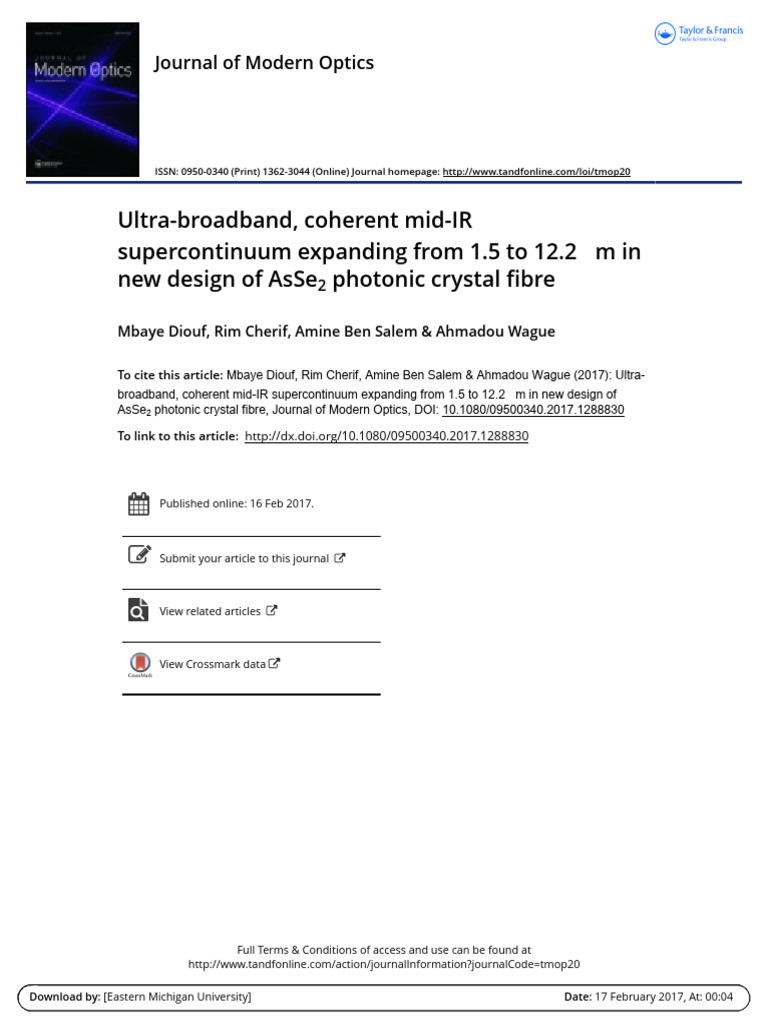 Ultra-Broadband Mid-IR Supercontinuum in AsSe2 Fiber | PDF | Infrared ...