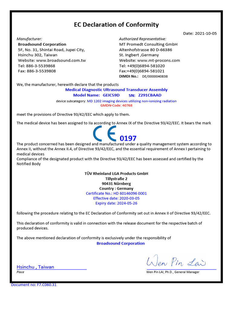 Certificat CE0197 GEIC59D Sonda | PDF | Medical Device | Medicine