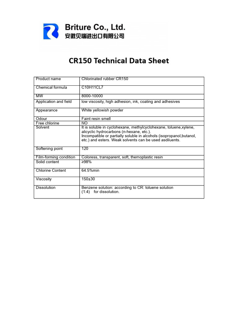 CR150 Chlorinated Rubber Data Sheet | PDF