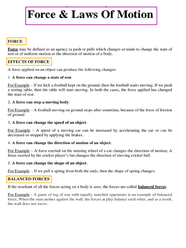Forces & Laws of Motion - Notes | PDF