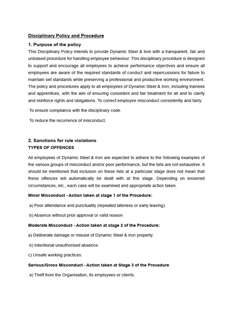 Dynamic Steel & Iron Disciplinary Policy | PDF | Judgment (Law ...