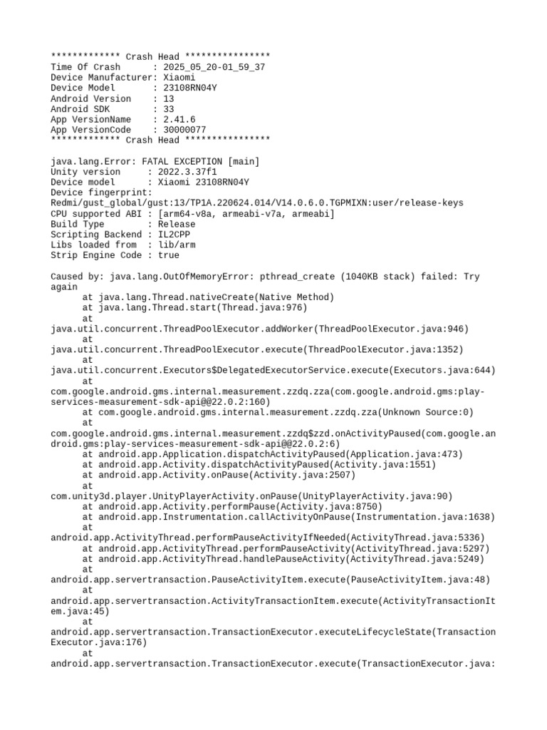 Xiaomi Crash Report: OutOfMemoryError | PDF | Java (Programming ...