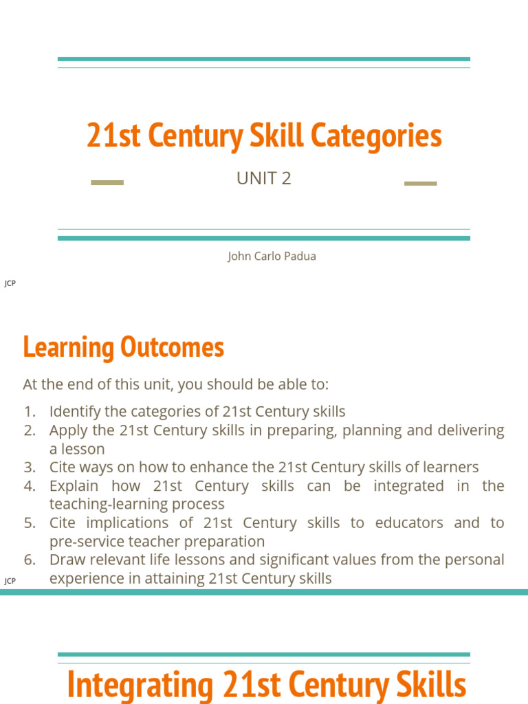 EDUC 95 Lesson 10 Integrating 21st Century Skills in Teaching Learning ...