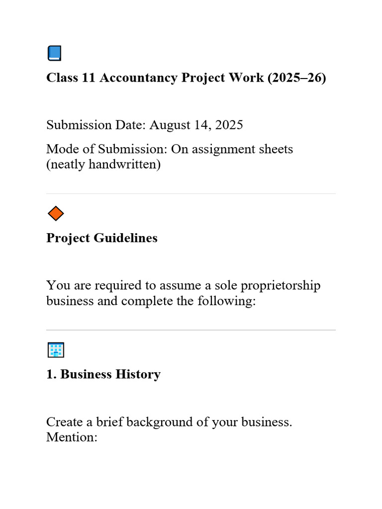 Accountancy Class XI Projectwork Guidelines | PDF | Debits And Credits ...