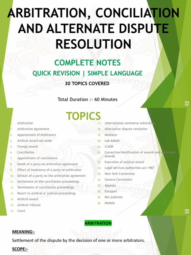Notes of Arbitration and Conciliation ADR Arbitration | PDF