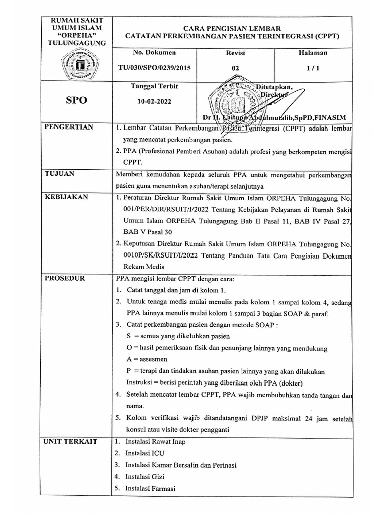 Spo Pengisian Lembar CPPT | PDF