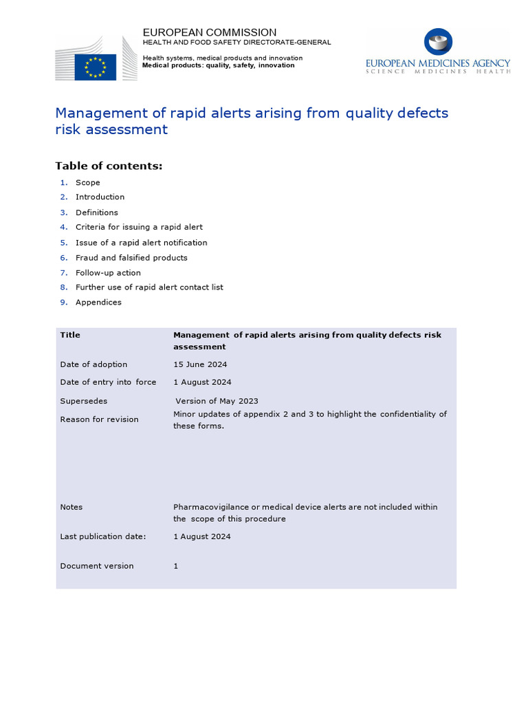 EMA Defective Product Alert Management | PDF | Risk | European Economic ...