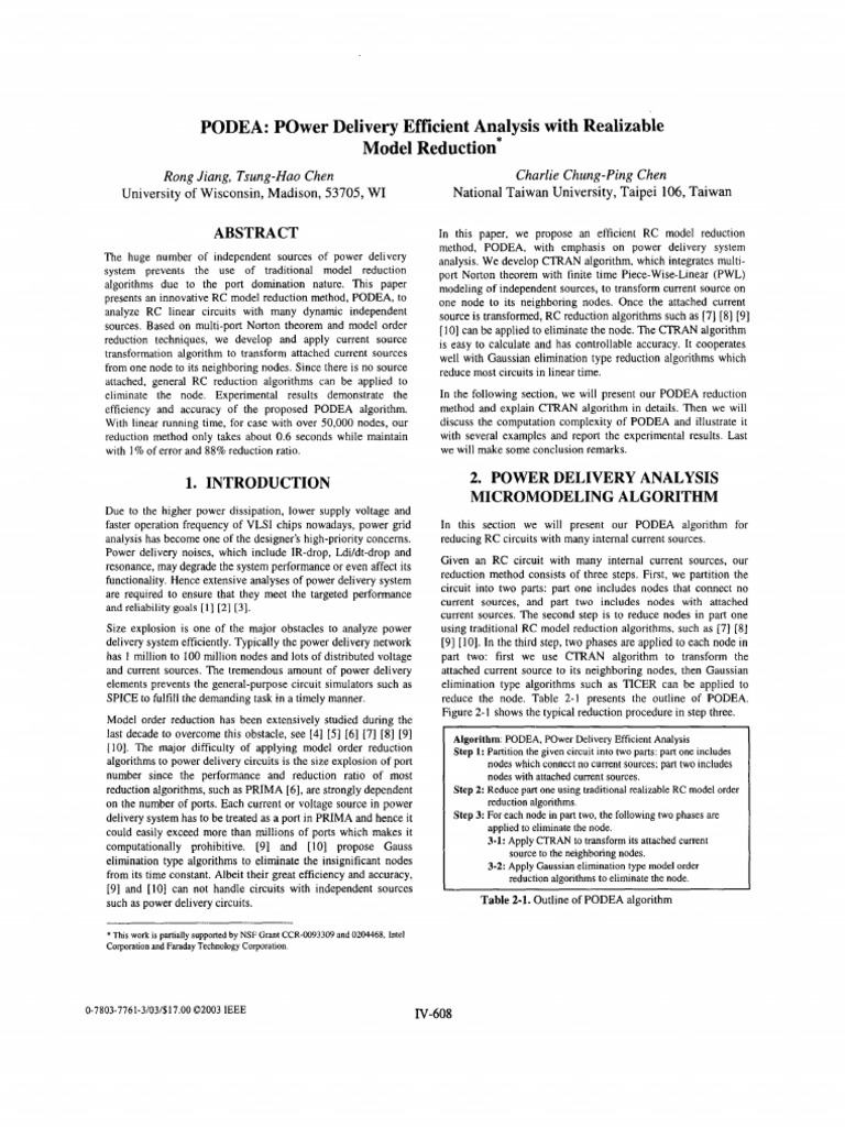PODEA: Efficient RC Model Reduction | PDF | Laplace Transform ...