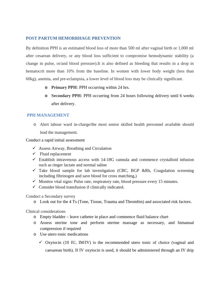 Emotive PPH Management Guidelines | PDF | Intravenous Therapy | Childbirth