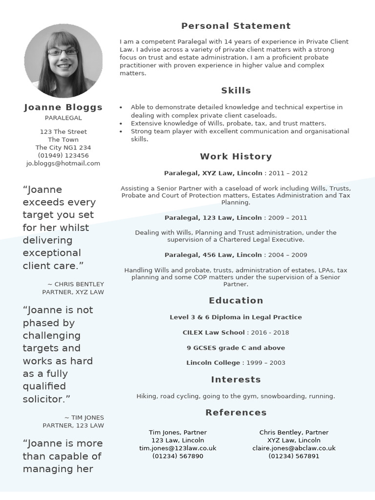 Law CV Template for Paralegals | PDF | Paralegal | Practice Of Law