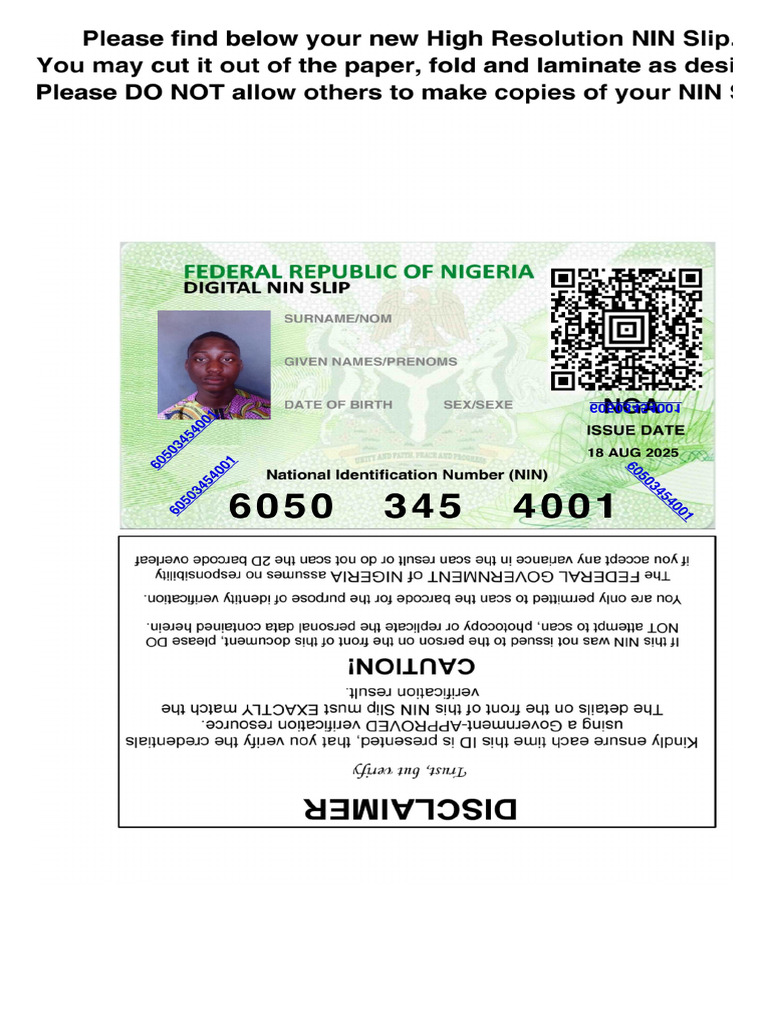 NIN PREMIUM SLIP | PDF
