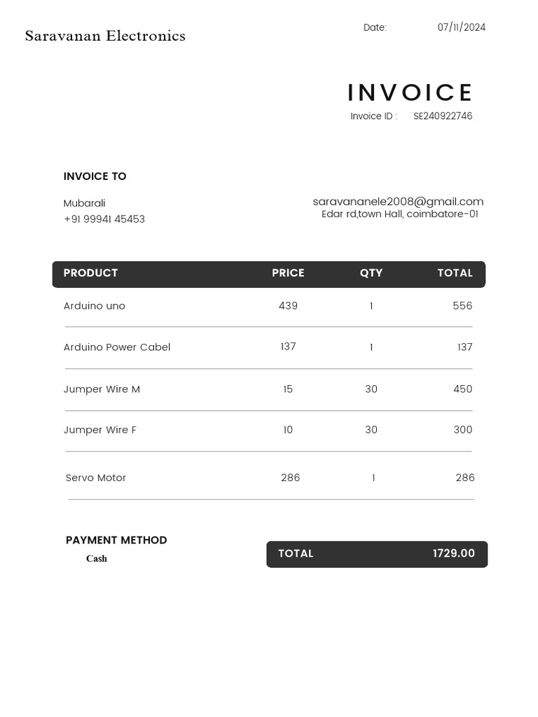 Invoice for Electronics Components Purchase | PDF | Manufactured Goods ...
