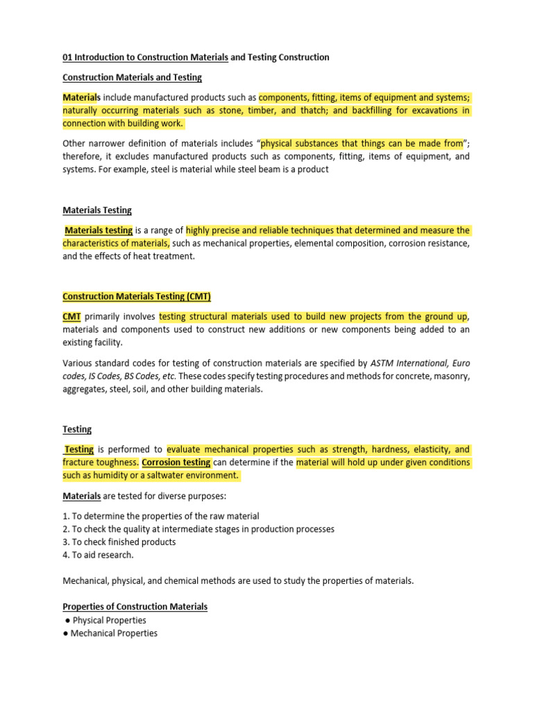 Construction Materials & Testing Guide | PDF | Deformation (Engineering ...