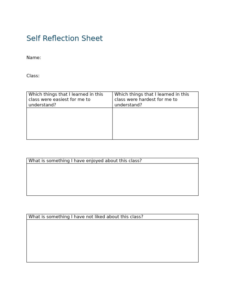 Self Reflection Sheet | PDF