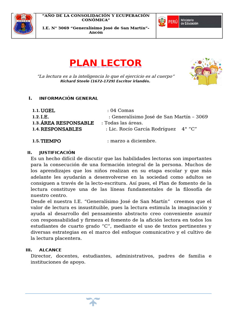 Plan Lector para Cuarto Grado 3069 | PDF
