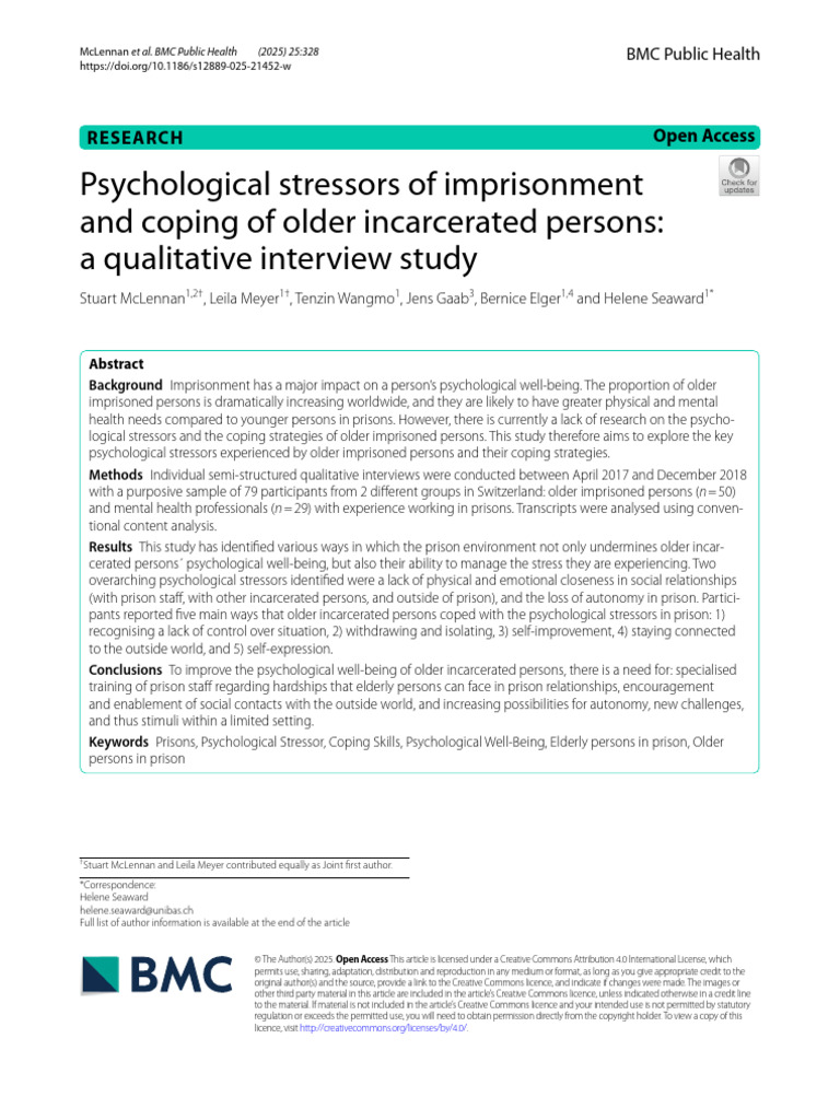 Psychological Stressors of Imprisonment and Coping of Older ...