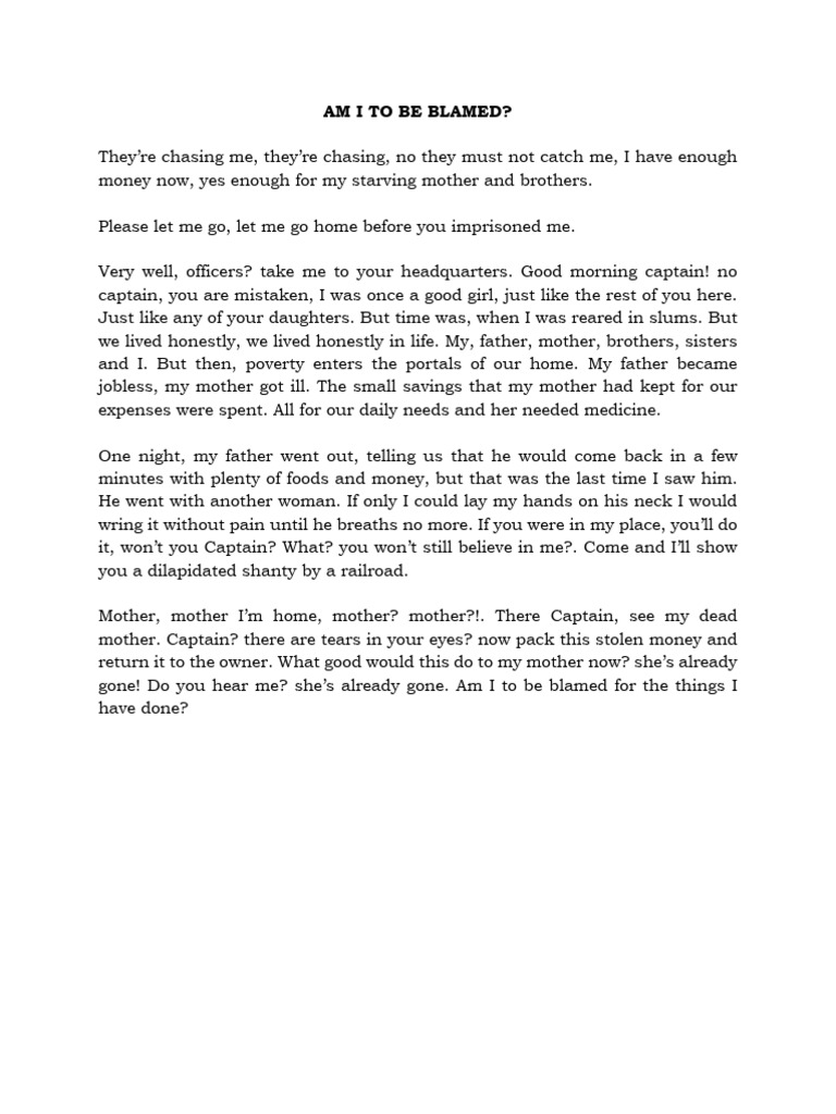 Am I to Be Blamed? Declamation Piece | PDF