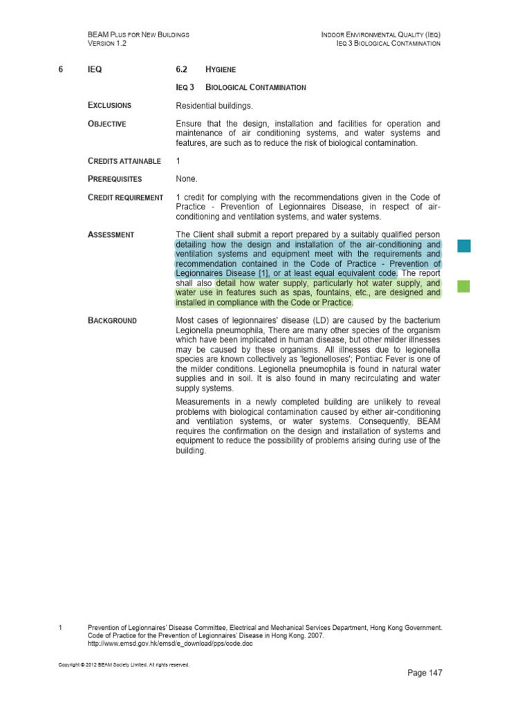 BEAM Plus IEQ 3: Biological Contamination | PDF
