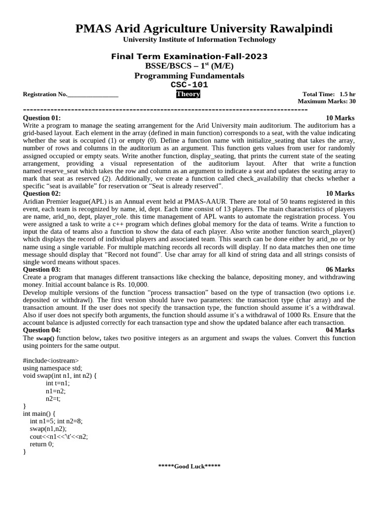 Programming Fundamentals Exam 2023 | PDF | Parameter (Computer ...
