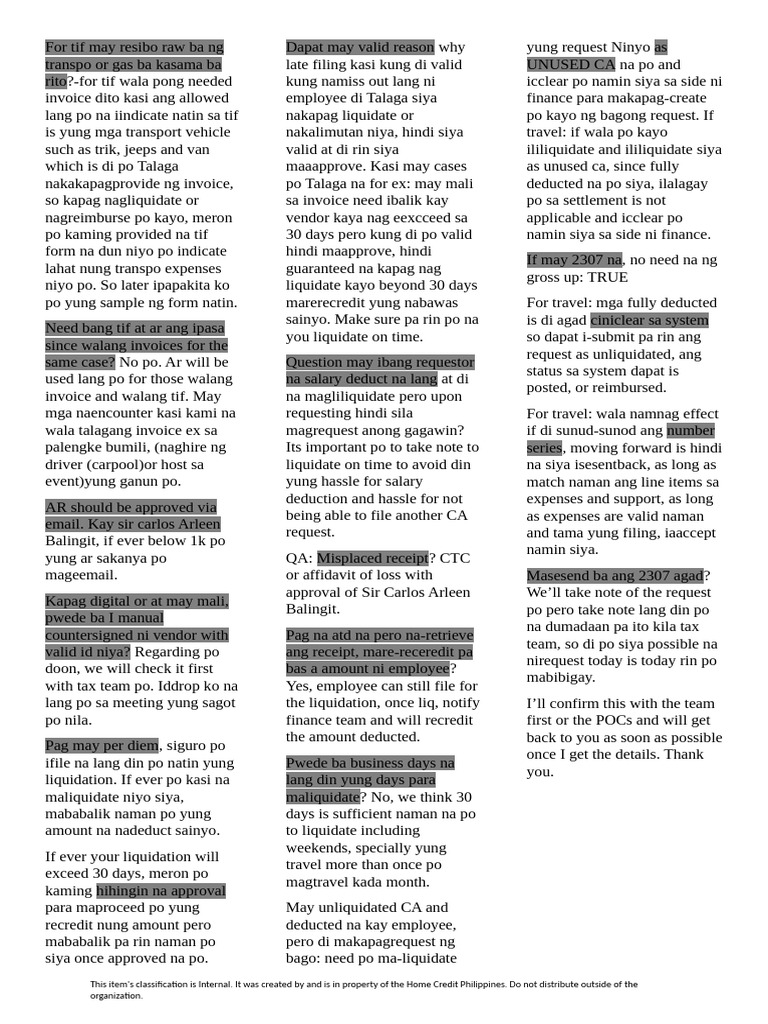 TIF and AR Liquidation Guidelines | PDF