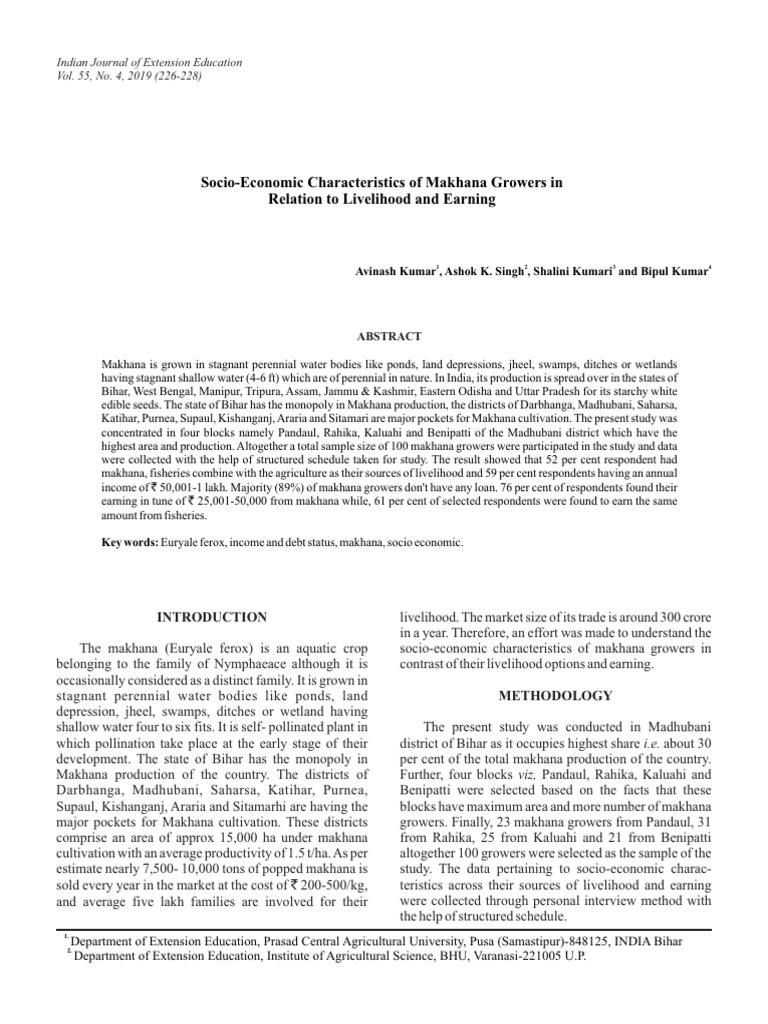 Socio-Economic Study of Makhana Growers | PDF | Plants