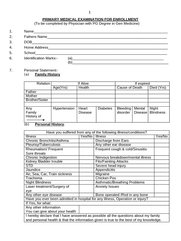 Medical Fit Certificate for Enrollment | PDF | Chronic Condition ...