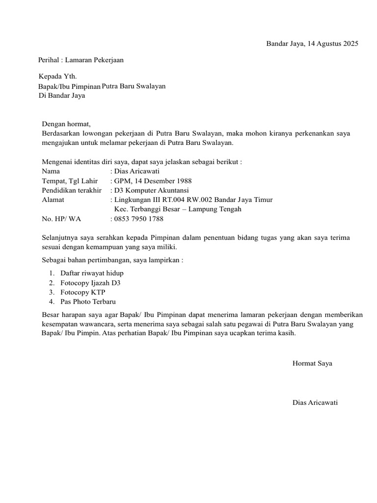 Lamarn Kerja Dias PB | PDF