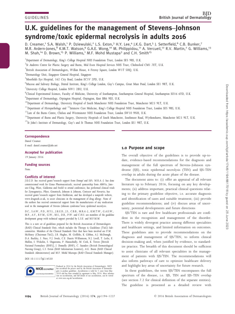SJS/TEN Management Guidelines 2016 | PDF | Medical Specialties | Medicine