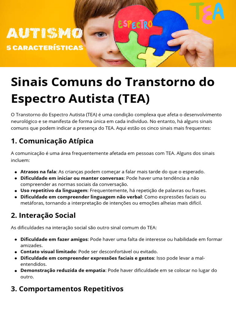 5 Sinais Comuns do Autismo (TEA) | PDF | Autismo | Neurociência