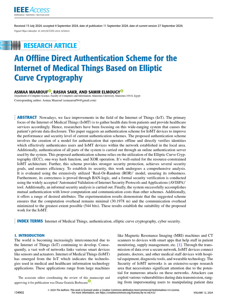 An Offline Direct Authentication Scheme For The Internet of Medical ...
