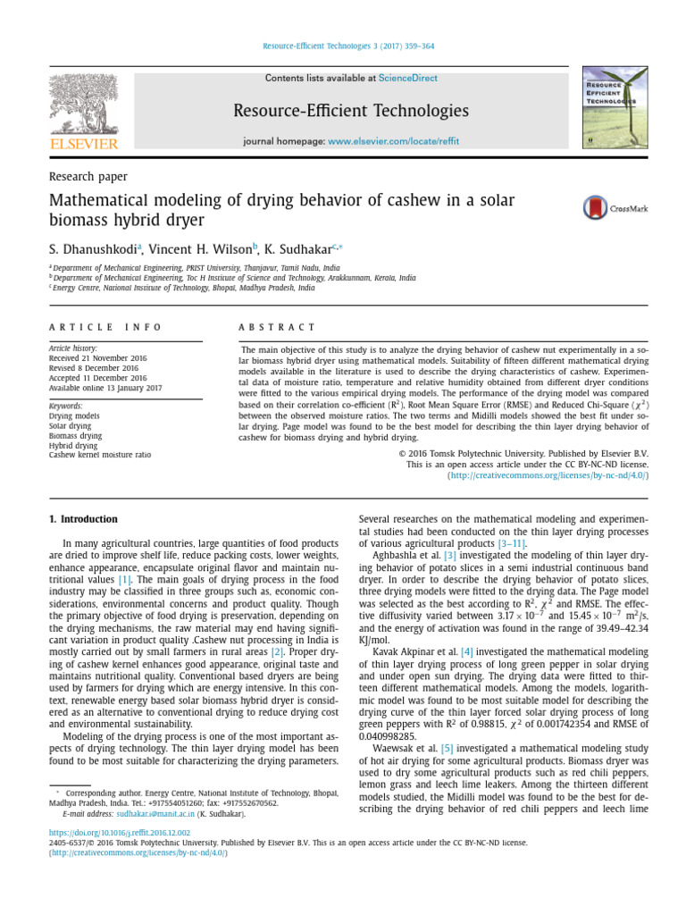Mathematical Modeling of Drying Behavior of Cashew 2017 Resource ...
