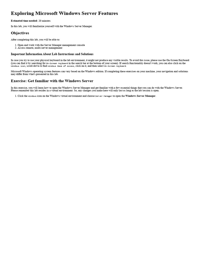 Windows Server Manager Lab Guide | PDF | Command Line Interface ...