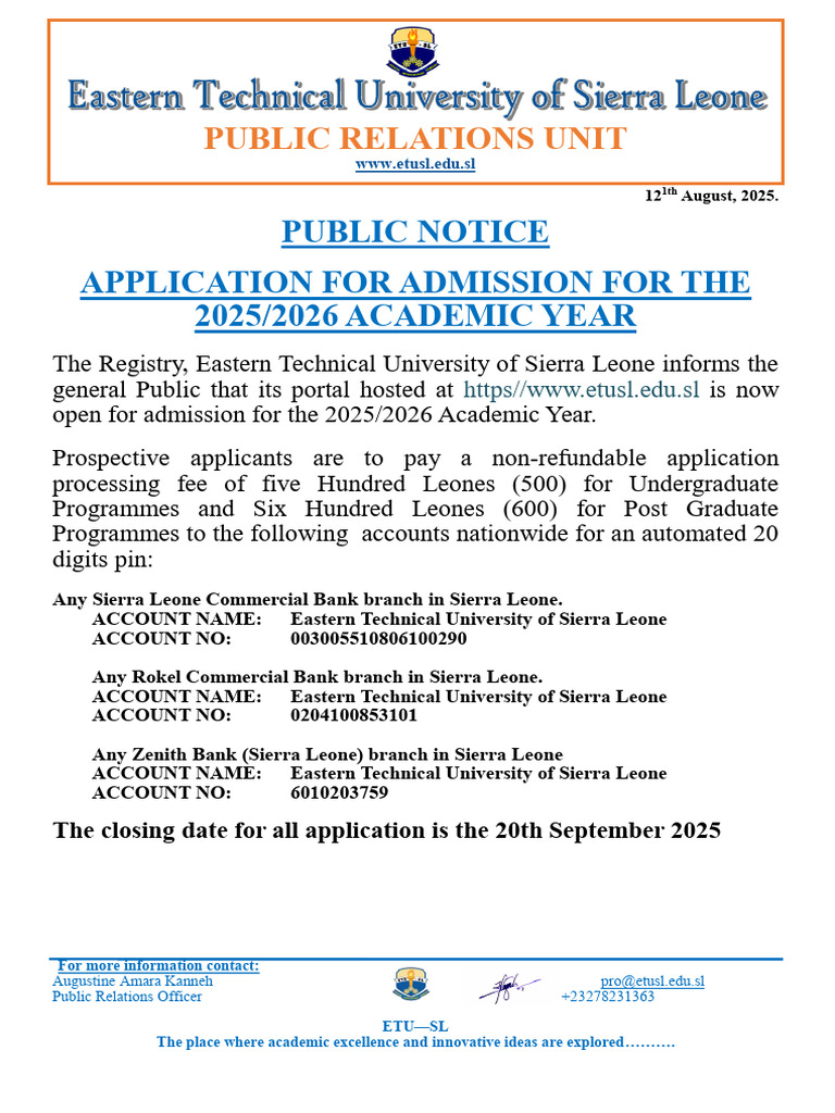 ETU Admissions for 2025/2026 Academic Year | PDF | Bachelor's Degree ...