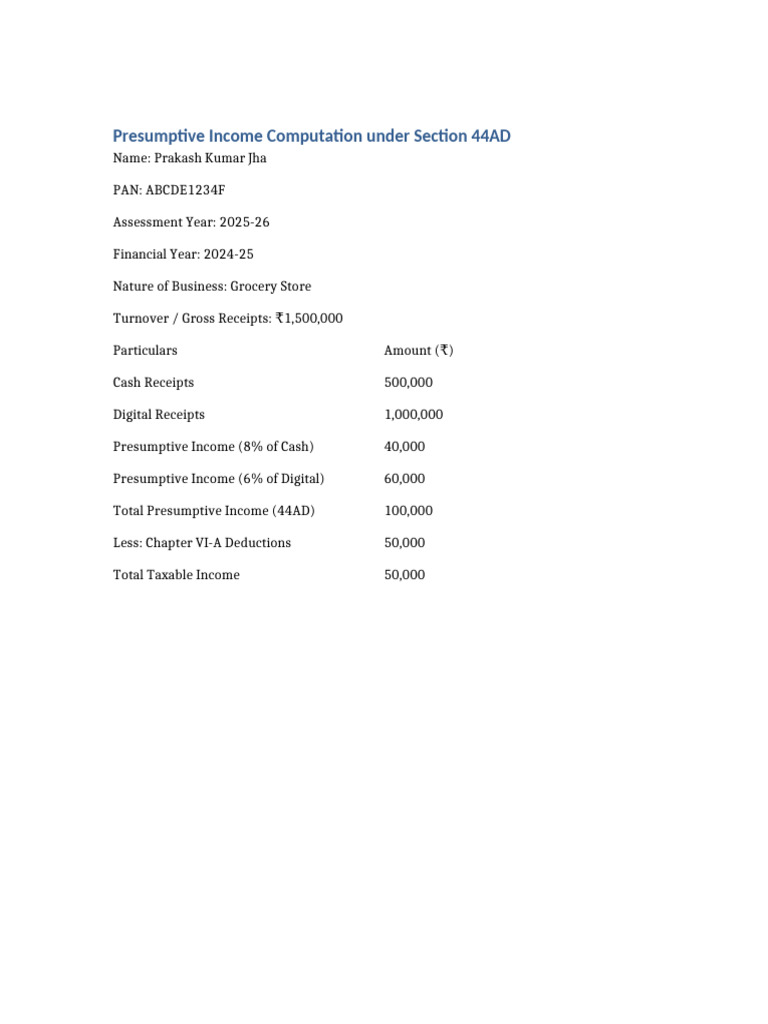 Section 44AD Income Calculation Guide | PDF