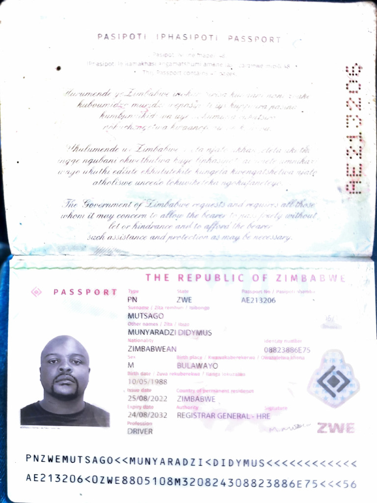 Zimbabwean Passport Details Document | PDF