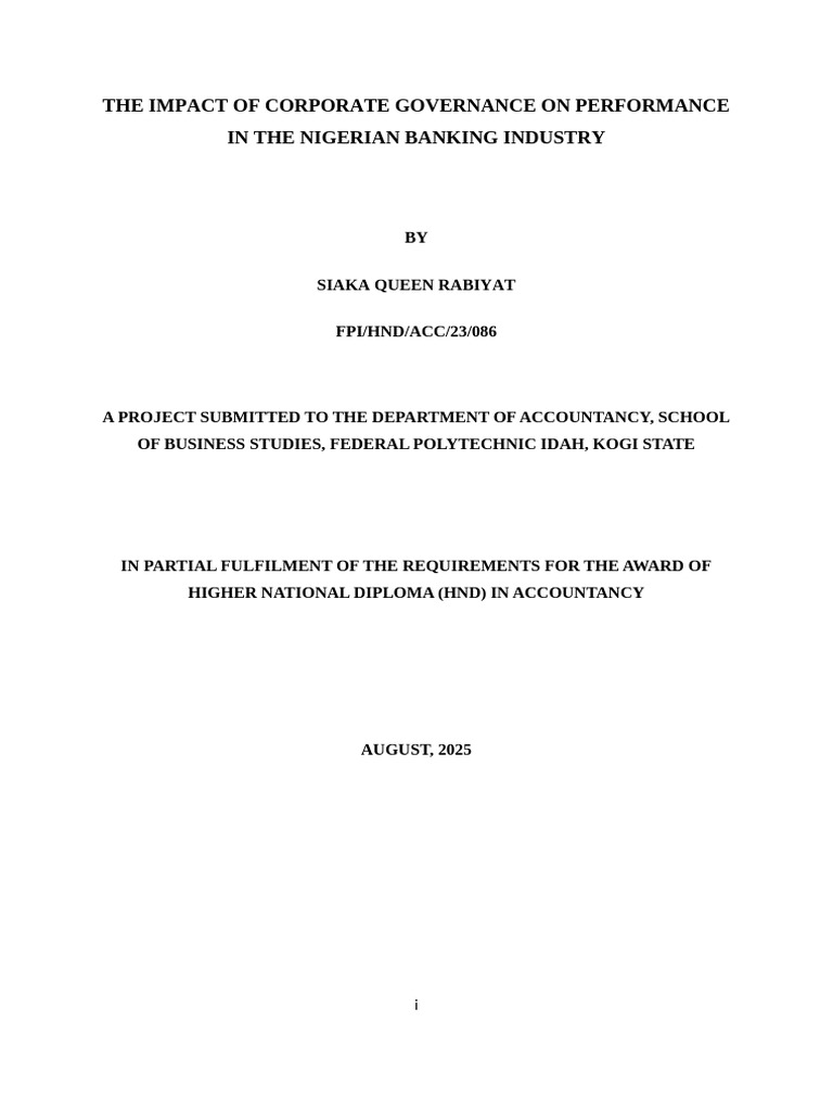 Corporate Governance Impact on Nigerian Banks | PDF | Corporate ...
