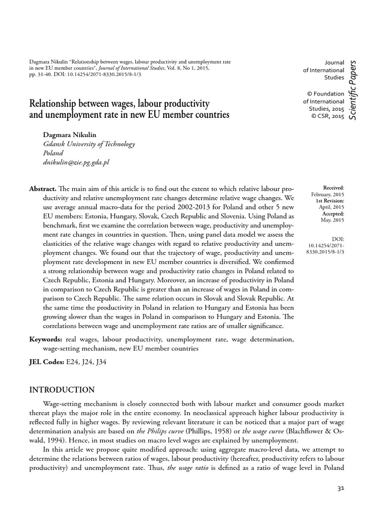 Relationship Between Wages Labour Productivity and Unemployment Rate in ...