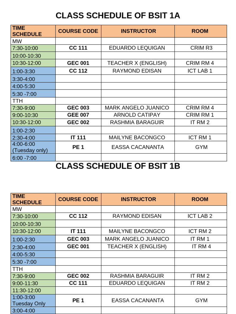 BSIT and Criminology Class Schedule | PDF