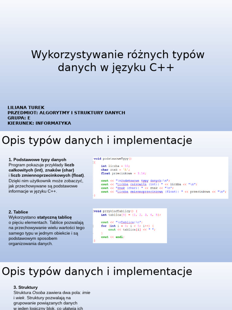 Liliana T - Projekt - 2 - Typy - Danych | PDF