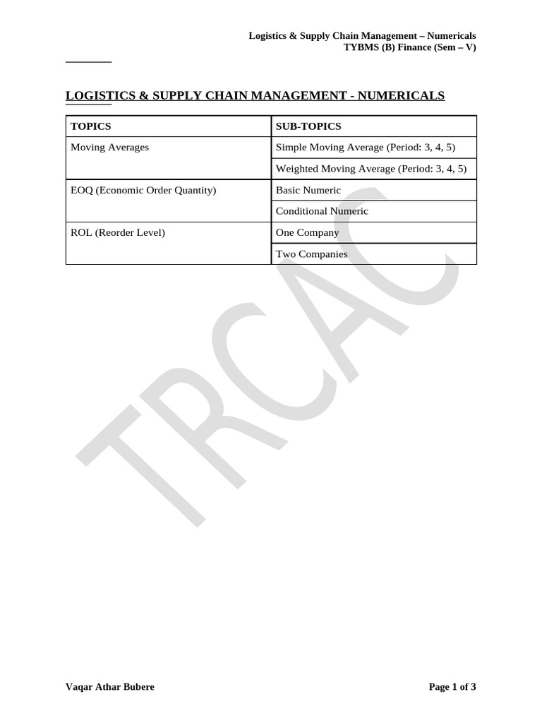 LSCM - Numericals | PDF | Financial Economics | Inventory