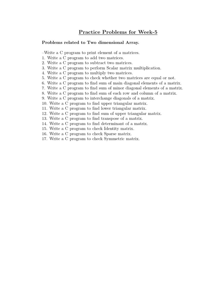 C Programs for 2D Array Problems | PDF