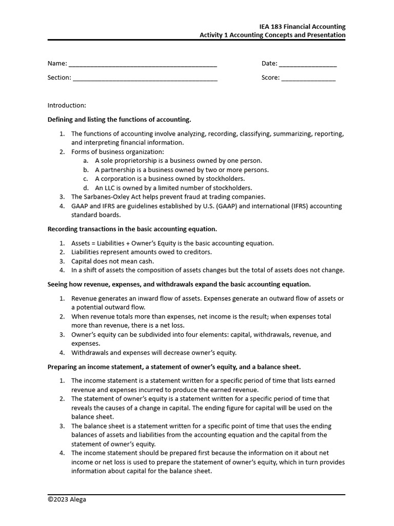 Accounting Concepts and Financial Statements | PDF | Balance Sheet ...